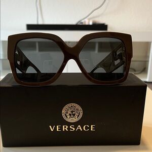 Versace Olive green and Brown Oversized Square Sunglasses with Black Lenses.